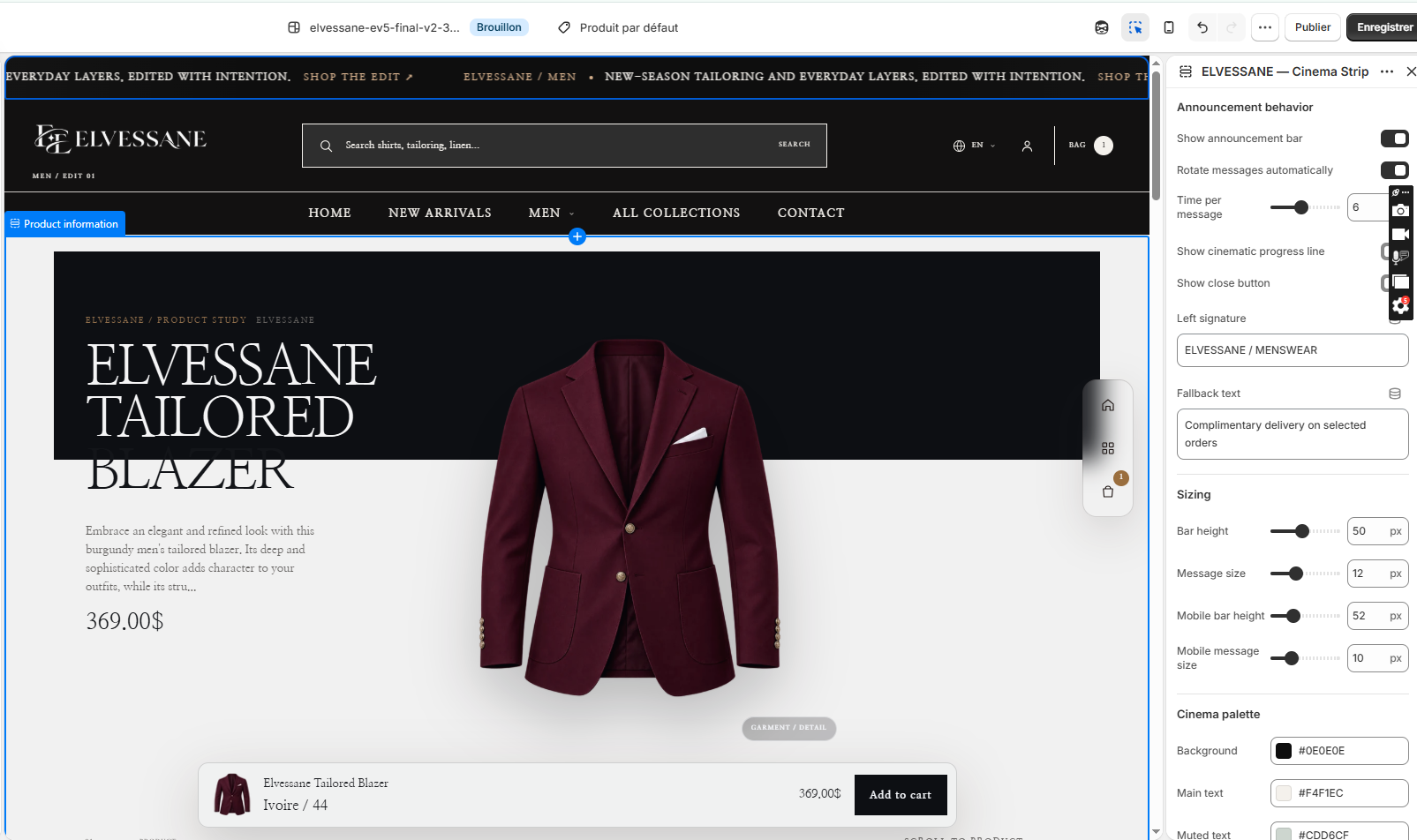 Cinema Strip in the Shopify Theme Editor