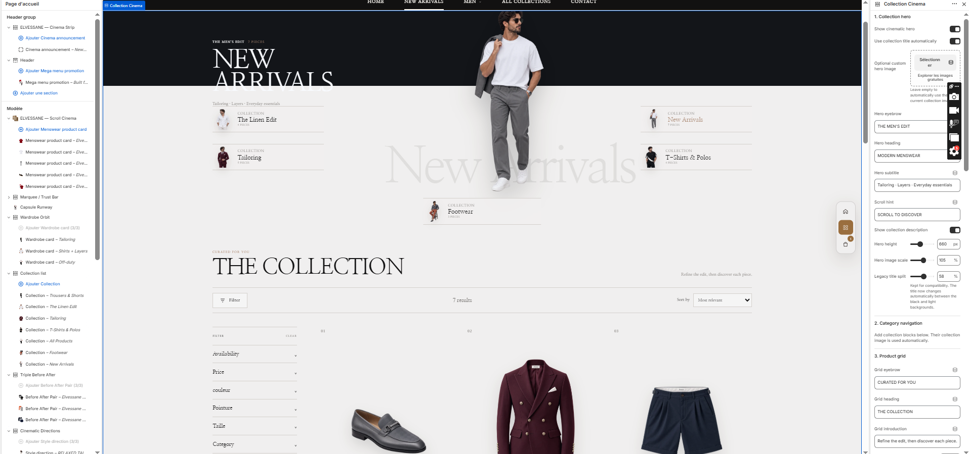 Collection Cinema in the Shopify Theme Editor