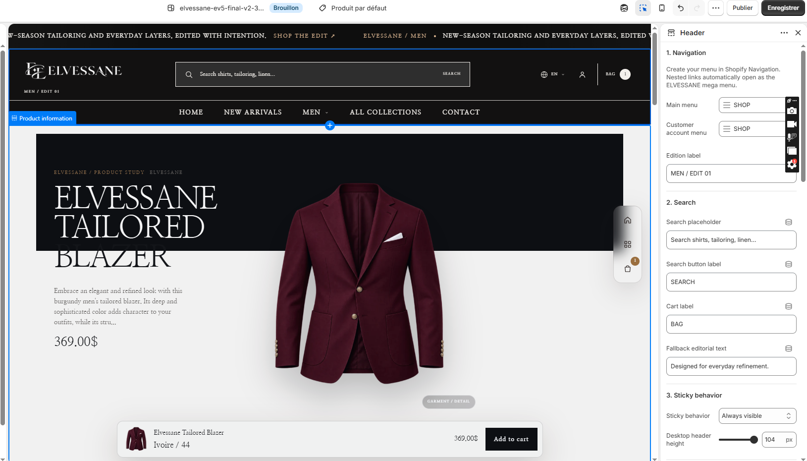 Header in the Shopify Theme Editor
