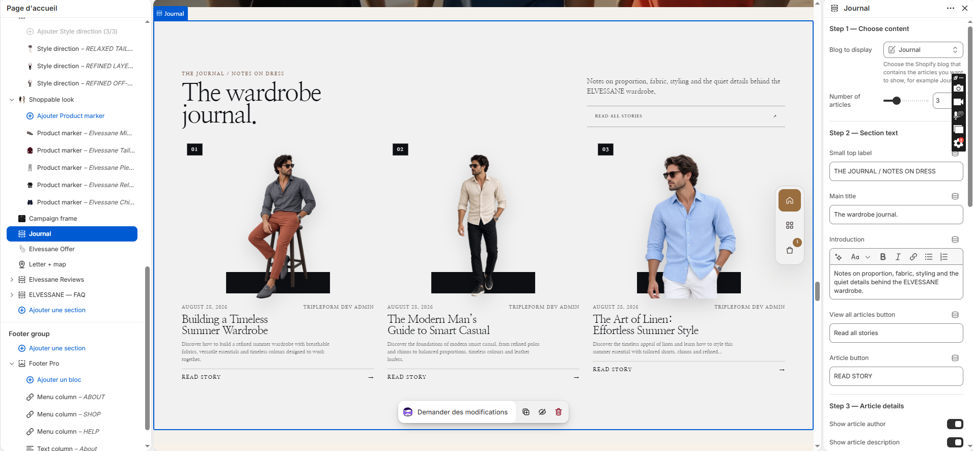 Journal in the Shopify Theme Editor