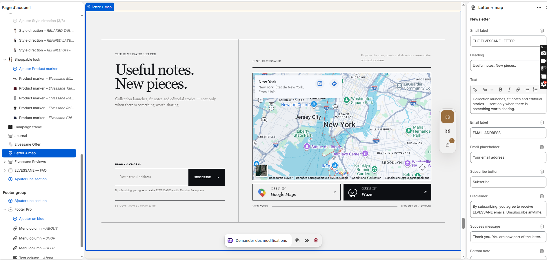 Letter + Map in the Shopify Theme Editor