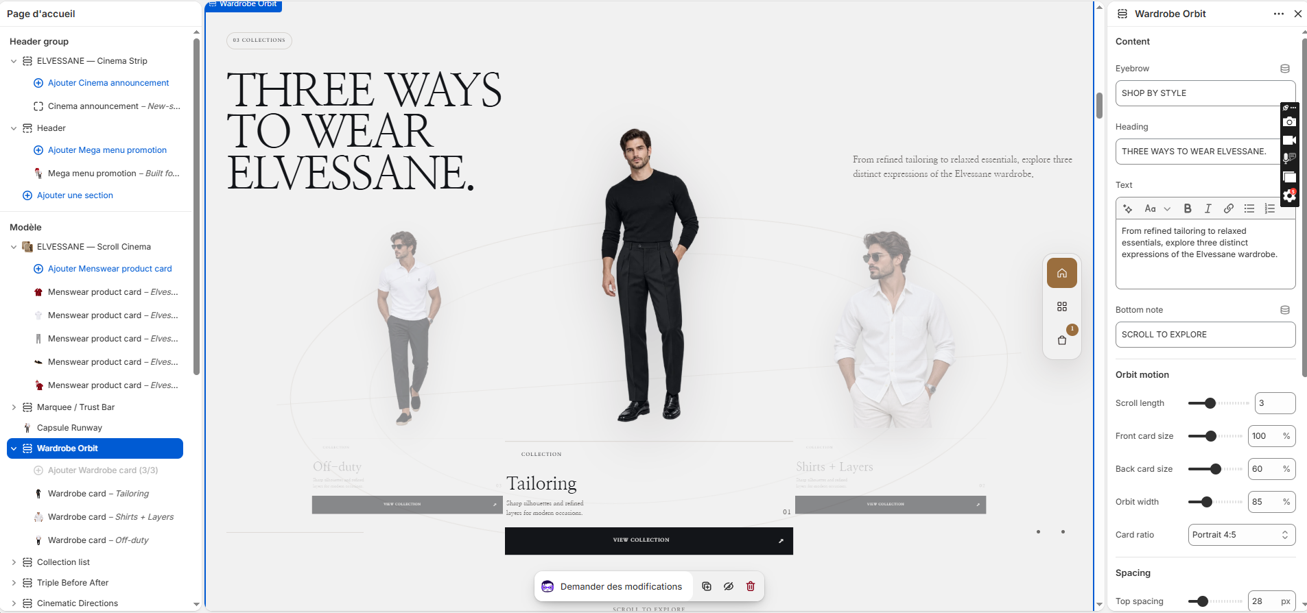 Wardrobe Orbit in the Shopify Theme Editor